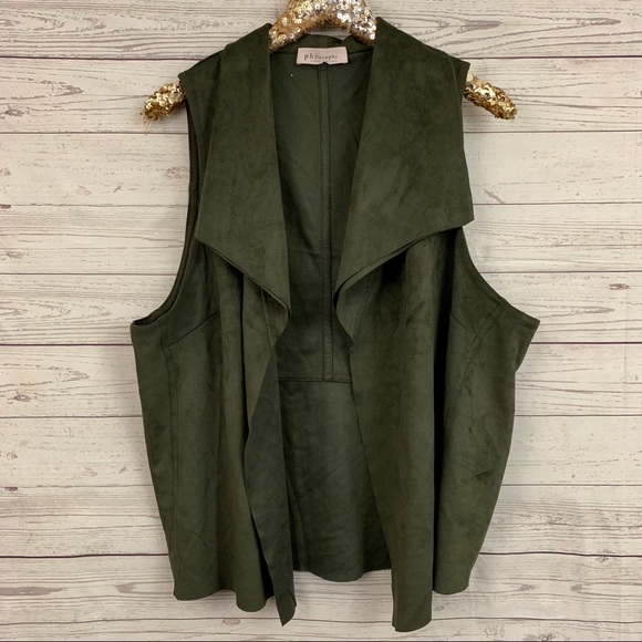 Philosophy Jackets & Blazers - Philosophy faux suede olive green draped vest boho